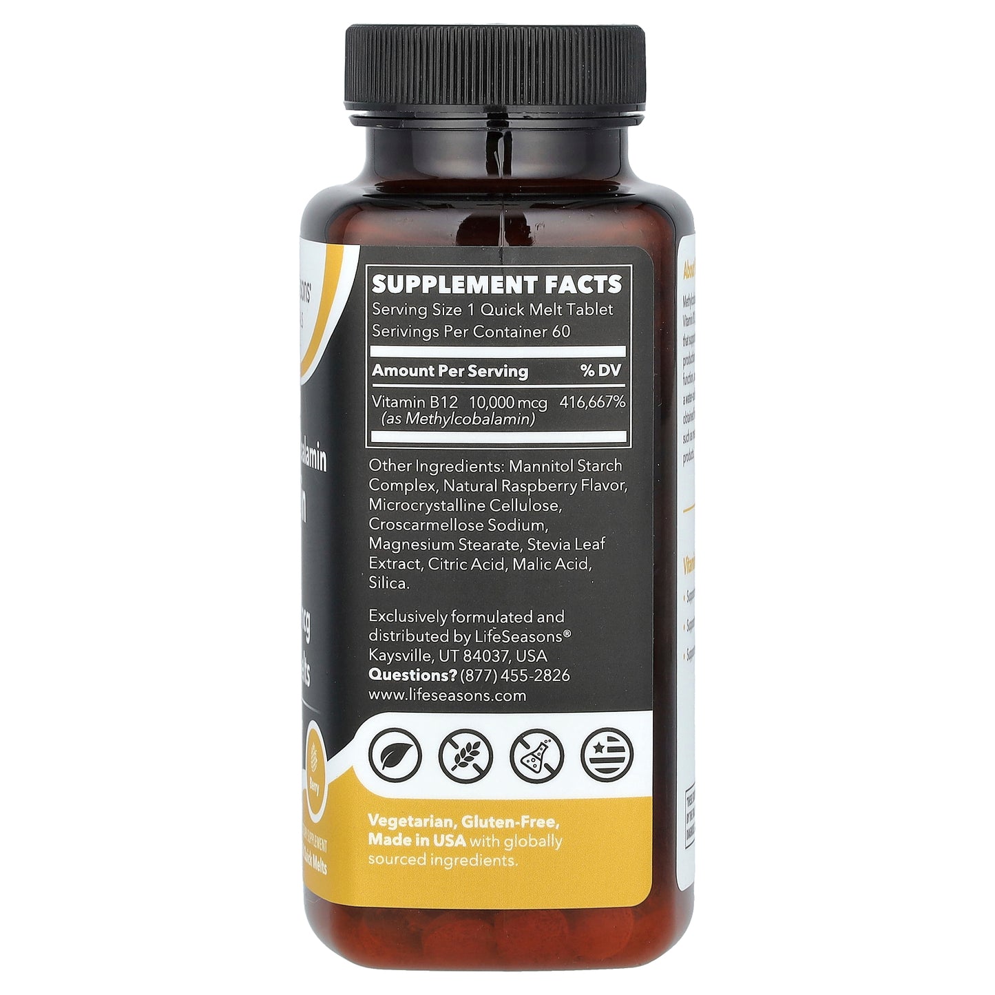 LifeSeasons, Essentials, Methylcobalamin Vitamin B12, Berry, 10,000 mcg, 60 Quick Melts