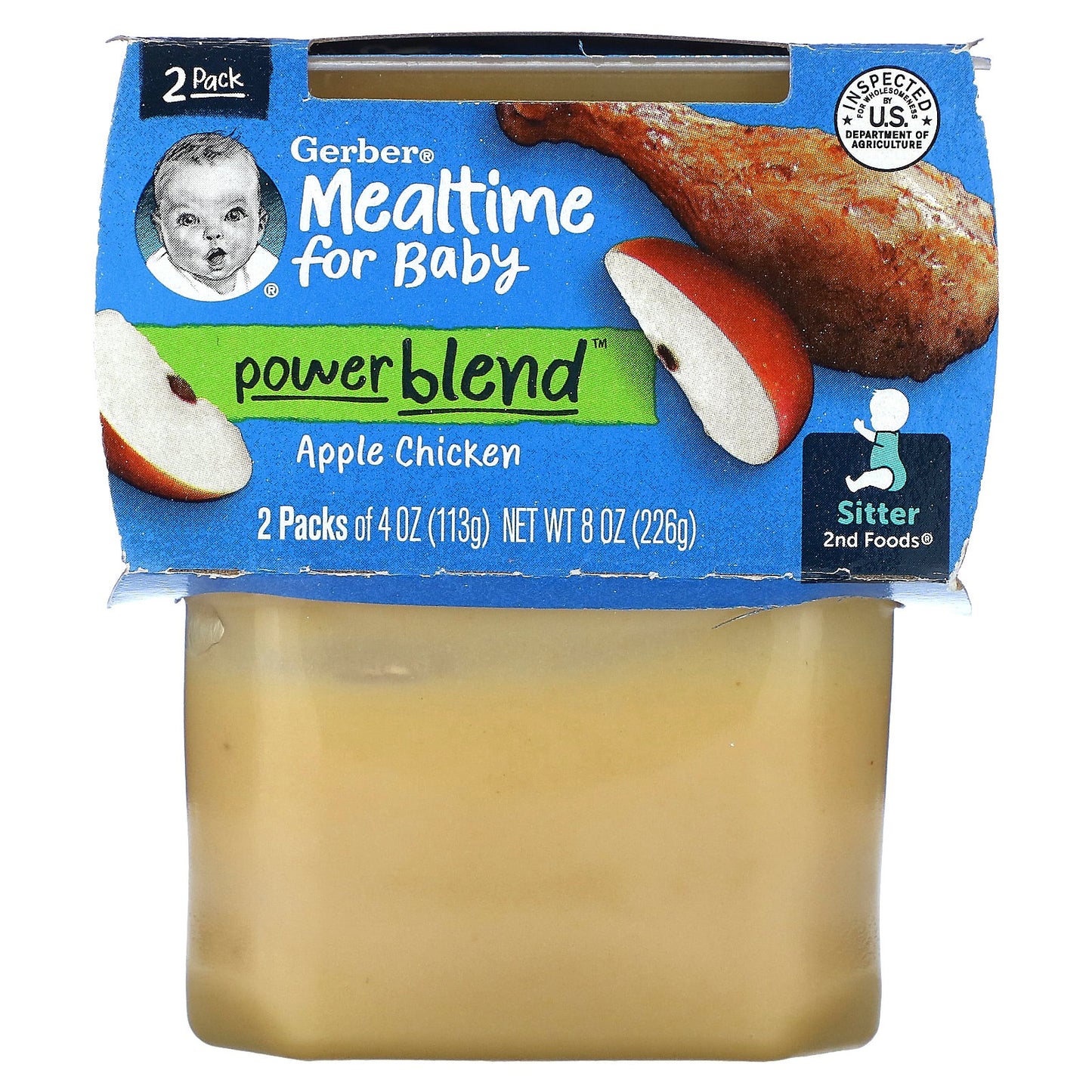 Gerber, Mealtime for Baby, Power Blend™, 2nd Foods®, Apple Chicken, 2 Pack, 4 oz (113 g) Each