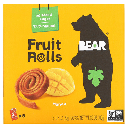 Bear, Fruit Rolls, Apple-Pear Mango, 5 Packs, 0.7 oz (20 g) Each