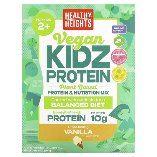 Healthy Heights, Vegan Kidz Protein, For Kids 2+, Vanilla, 10 Single Serve Packets, 0.88 oz (25 g)