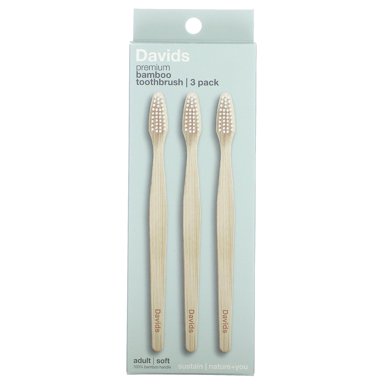 Davids, Premium Bamboo Toothbrush, Soft, Adult, 3 Toothbrushes