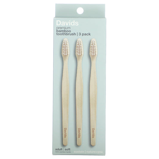 Davids, Premium Bamboo Toothbrush, Soft, Adult, 3 Toothbrushes