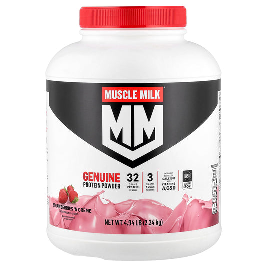 Muscle Milk, Genuine, Protein Powder, Strawberry 'n Creme, 4.94 lbs lb (2.24 kg)