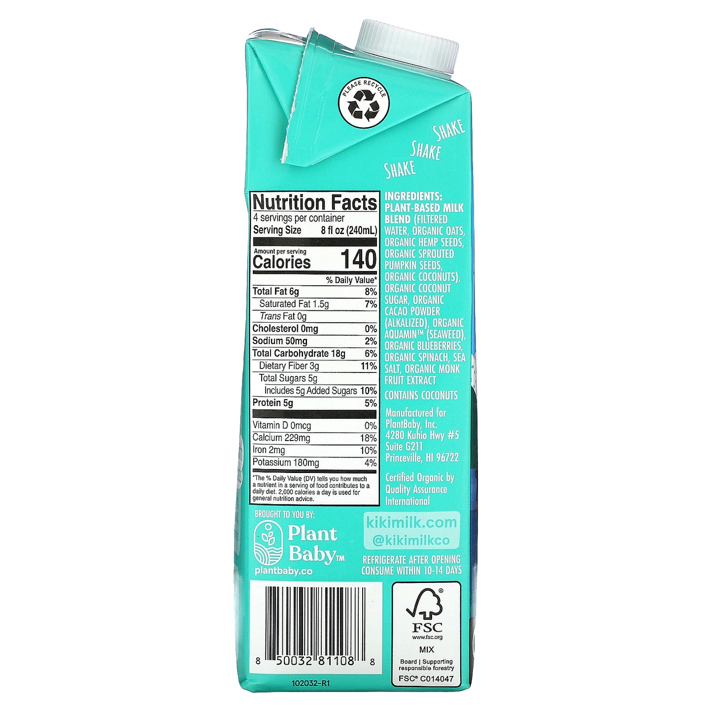 Kiki Milk, Organic Plant-Based Milk, Chocolate, 32 fl oz (946 ml)