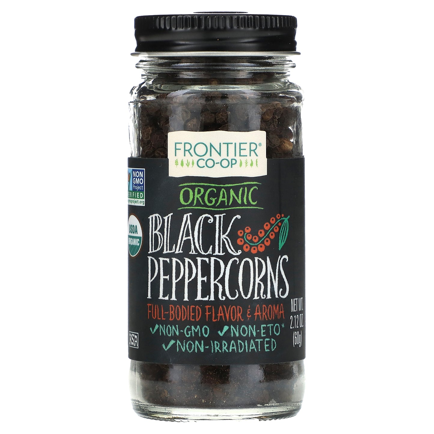 Frontier Co-op, Organic Black Peppercorns, 2.12 oz (60 g)