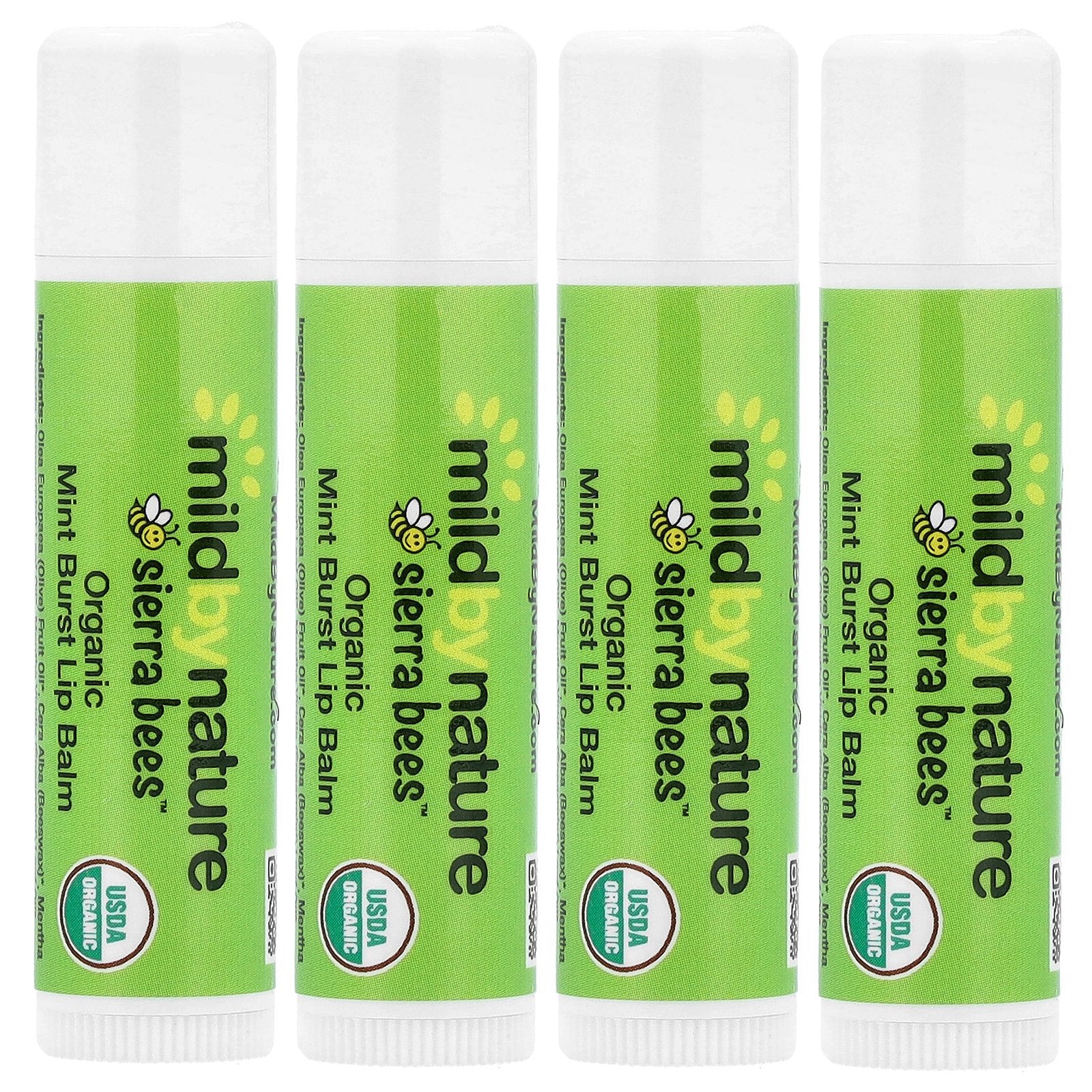 Mild By Nature, Sierra Bees™, Organic Lip Balms, Mint Burst, 4 Pack, 0.15 oz (4.25 g) Each