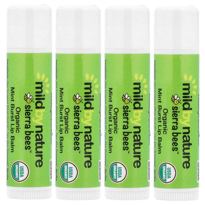 Mild By Nature, Sierra Bees™, Organic Lip Balms, Mint Burst, 4 Pack, 0.15 oz (4.25 g) Each