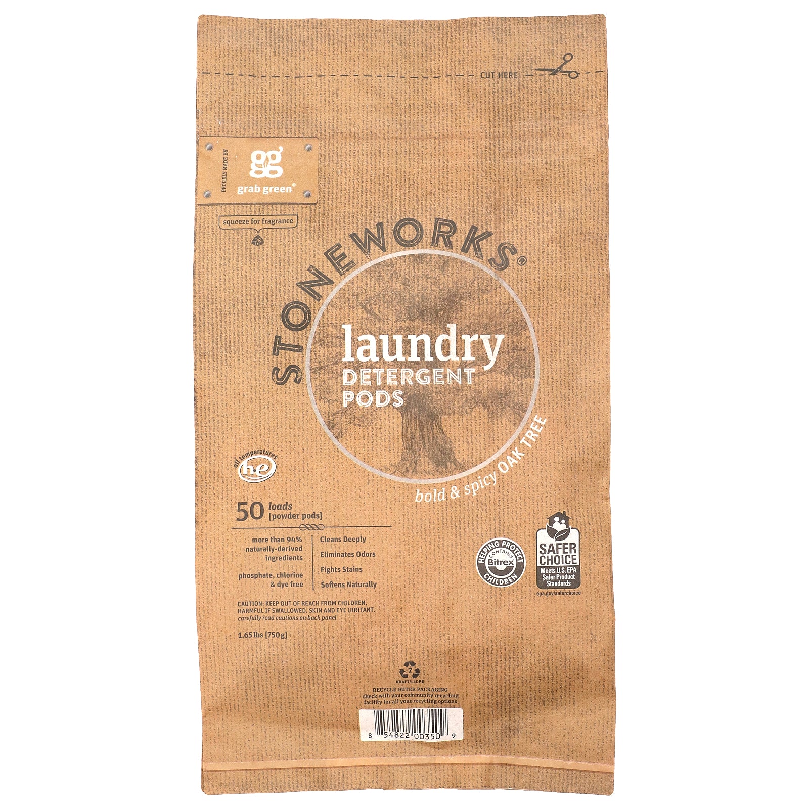 Grab Green, Stoneworks®, Laundry Detergent Pods, Oak Tree, 50 Loads, 1.65 lbs (750 g)