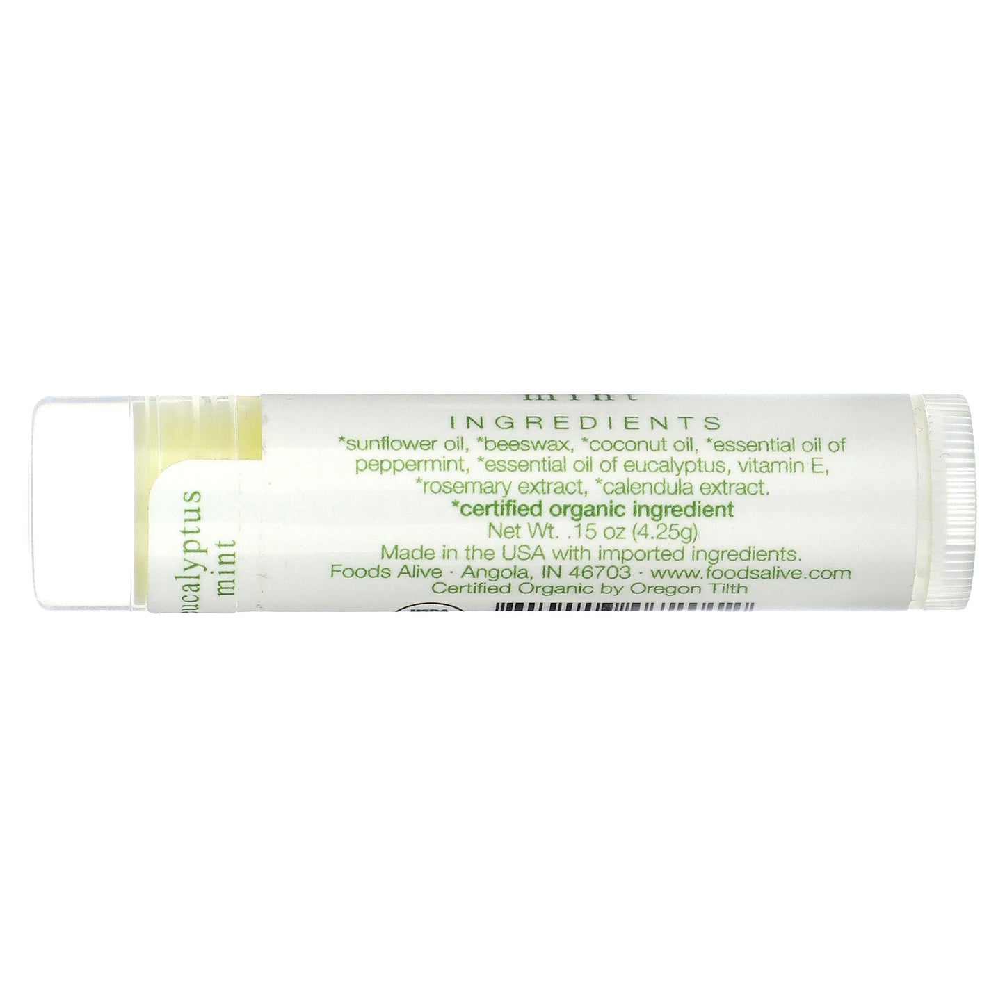 Foods Alive, Organic Lip Balm, Eucalyptus Mint, 0.15 oz (4.25 g)