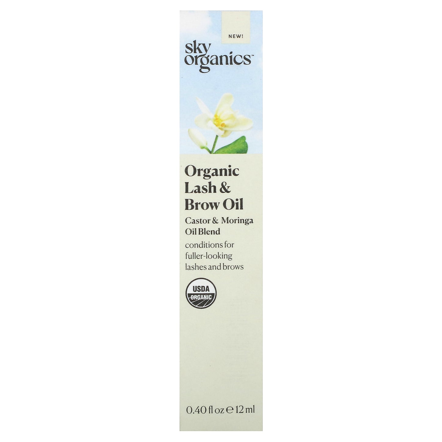 Sky Organics, Organic Lash & Brow Oil, Castor & Moringa Oil Blend, 0.4 fl oz (12 ml)