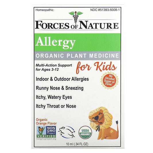 Forces of Nature, Allergy, Organic Plant Medicine, For Kids Ages 3-12, Orange, 0.34 fl oz (10 ml)