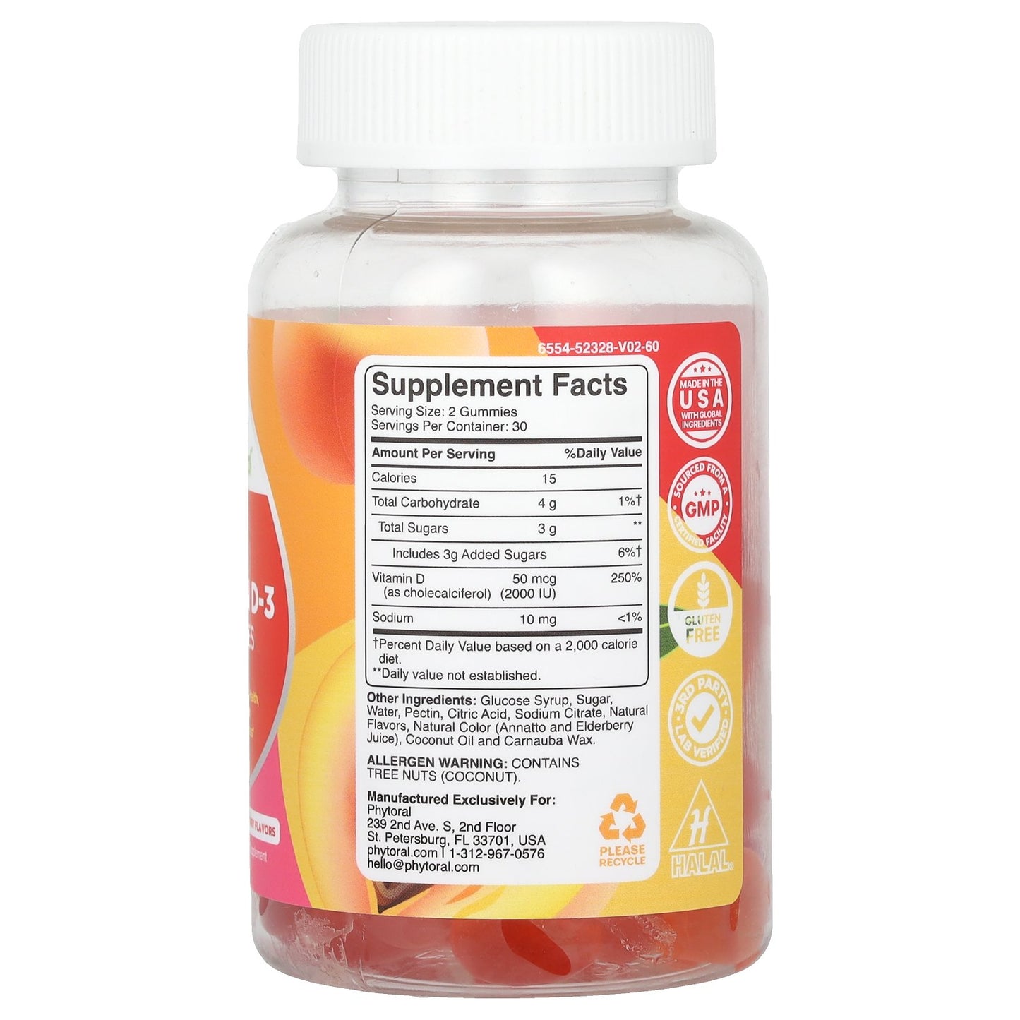 Phytoral, Vitamin D-3 Gummies, Peach, Mango & Strawberry, 60 Gummies