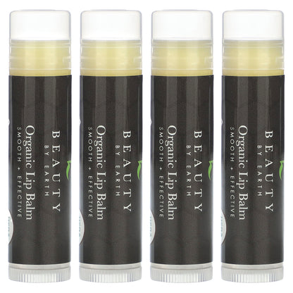 Beauty By Earth, Organic Beeswax Lip Balm, Peppermint, 4 Tubes, 0.15 oz Each