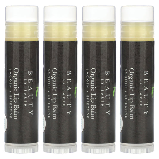 Beauty By Earth, Organic Beeswax Lip Balm, Peppermint, 4 Tubes, 0.15 oz Each