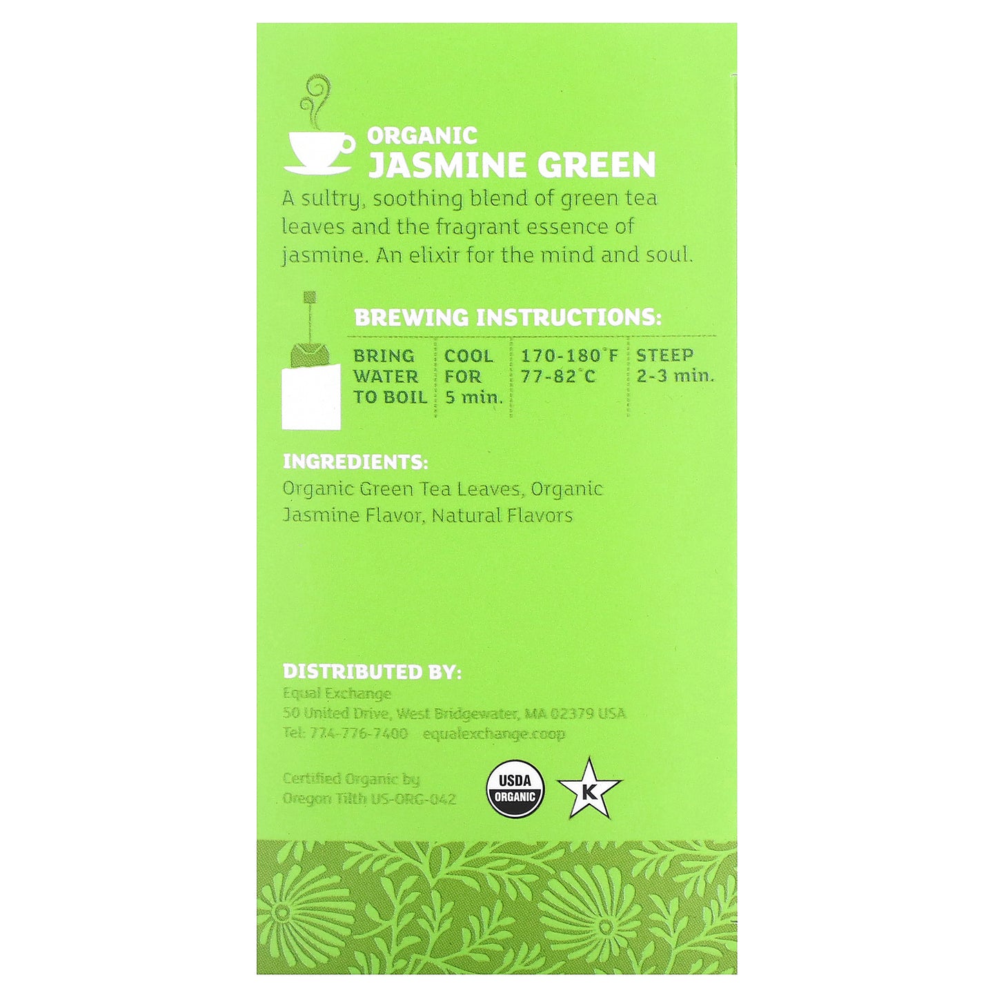 Equal Exchange, Organic Jasmine Green, Green Tea, 20 Tea Bags, 1.41 oz (40 g)