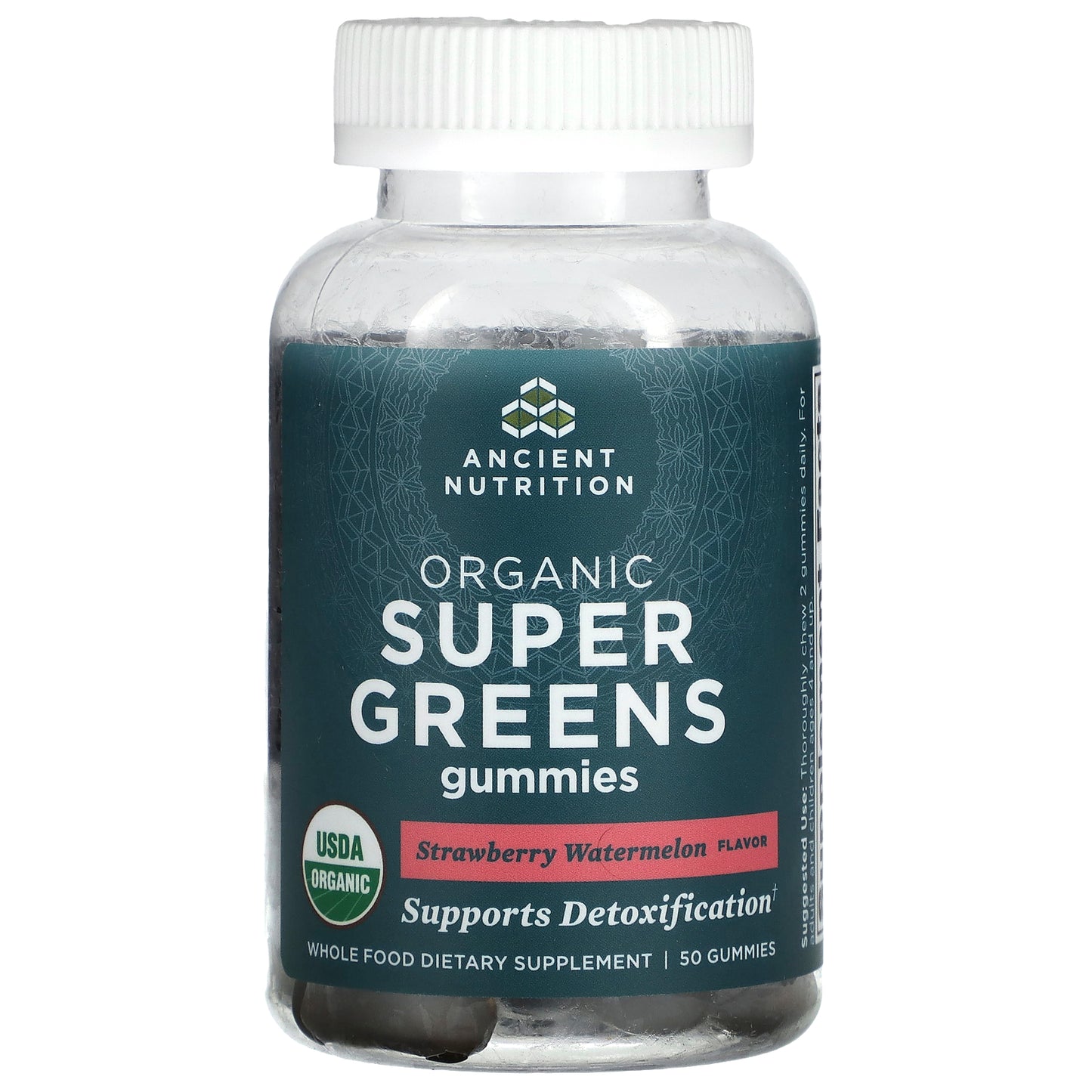 Ancient Nutrition, Organic Super Greens Gummies, Strawberry Watermelon, 50 Gummies