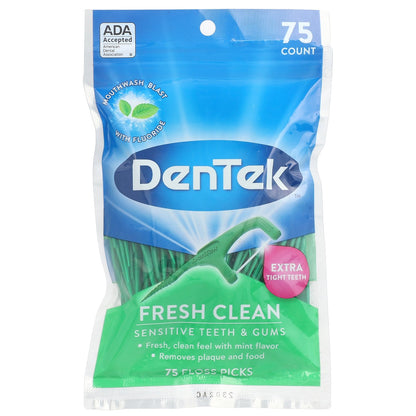 DenTek, Fresh Clean, Floss Picks, Mouthwash Blast, 75 Floss Picks