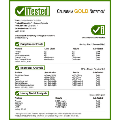 California Gold Nutrition, GLP-1 Support Formula with Collagen Peptides, Prebiotic Fiber & Essential Amino Acids, Unflavored, 14.46 oz (410 g)
