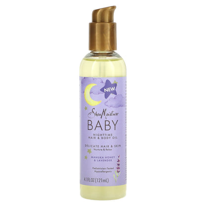 SheaMoisture, Baby, Nighttime Hair & Body Oil, Manuka Honey & Lavender, 4.1 fl oz (121 ml)