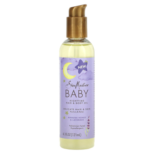 SheaMoisture, Baby, Nighttime Hair & Body Oil, Manuka Honey & Lavender, 4.1 fl oz (121 ml)