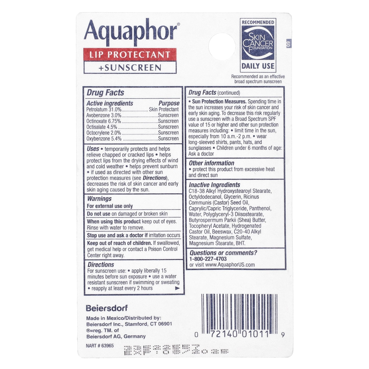 Aquaphor, Lip Protectant + Sunscreen, SPF 30,  0.35 fl oz (10 ml)