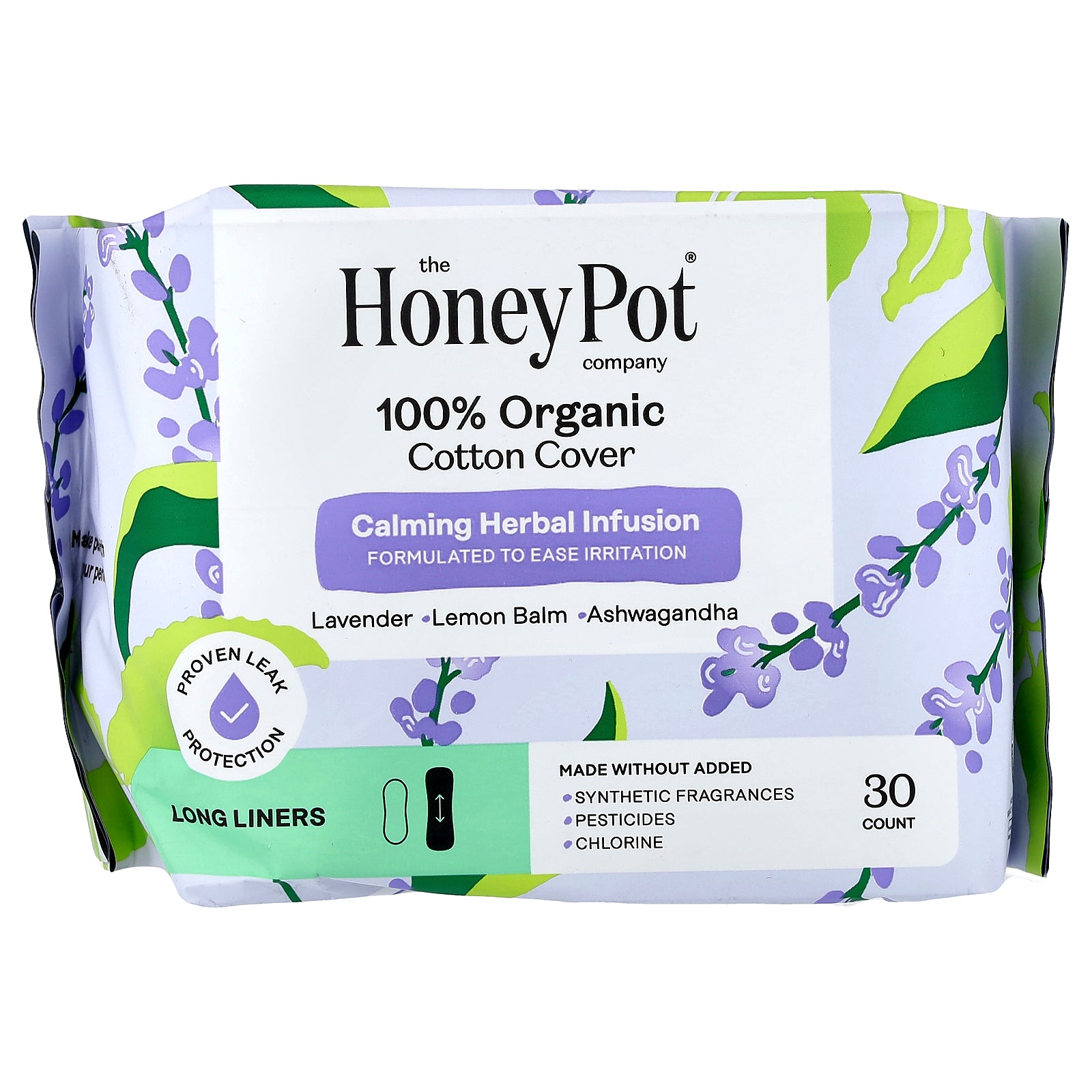 The Honey Pot Company, Organic Calming Herbal Infusion, Long Liners, 30 Count