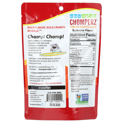 SeaSnax, Chomperz, Crunchy Seaweed Chips, Barbecue, 1 oz (30 g)