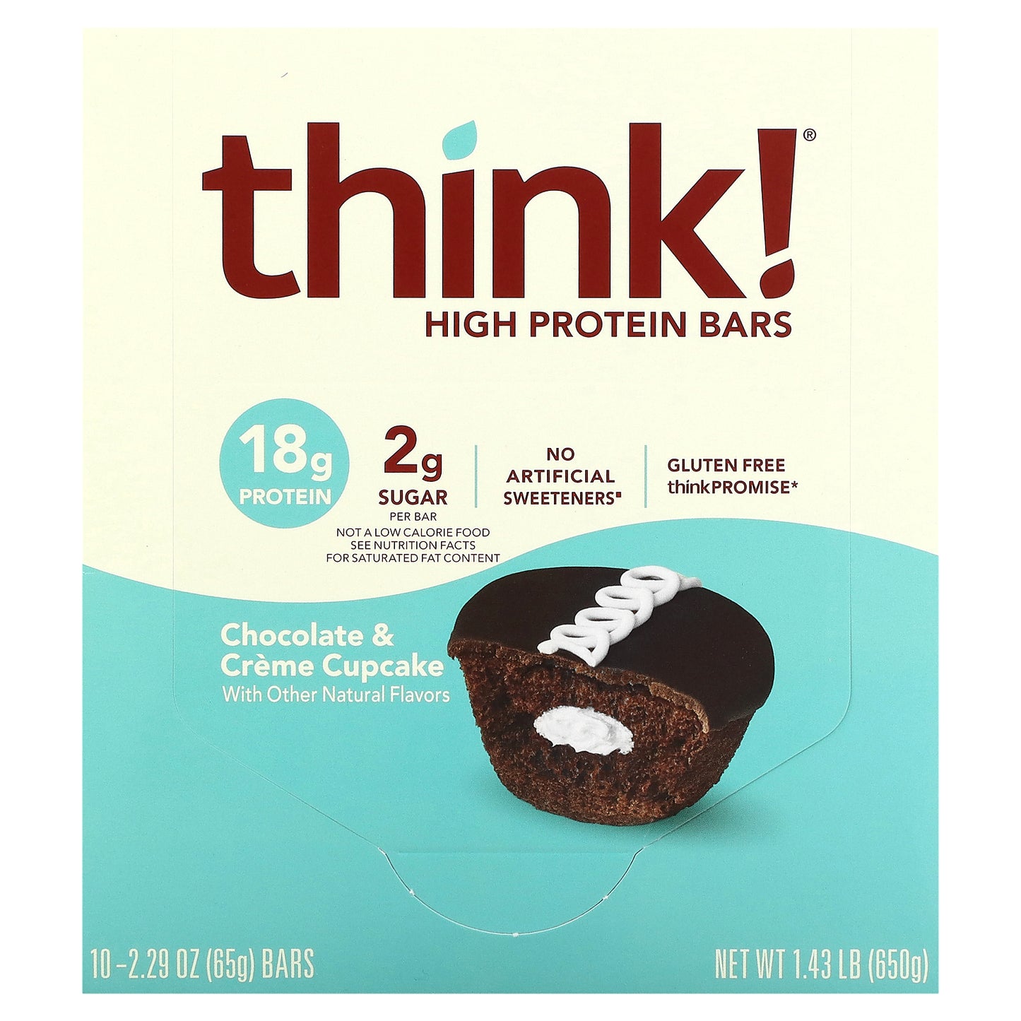 Think !, High Protein Bars, Chocolate & Creme Cupcake, 10 Bars, 2.29 oz (65 g)