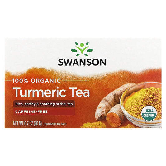 Swanson, 100% Organic Turmeric Tea, Caffeine-Free, 20 Tea Bags, 0.7 oz (20 g)