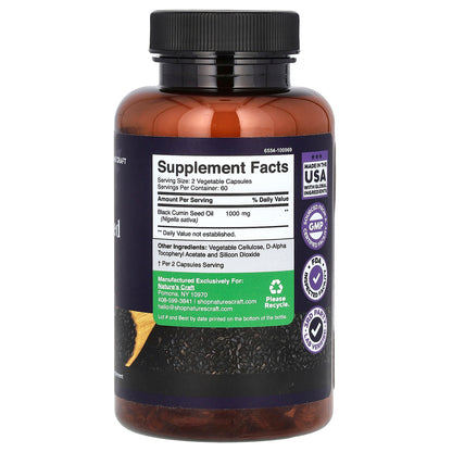 Nature's Craft, Black Seed Oil, 120 Veggie Capsules (500 mg per Capsule)
