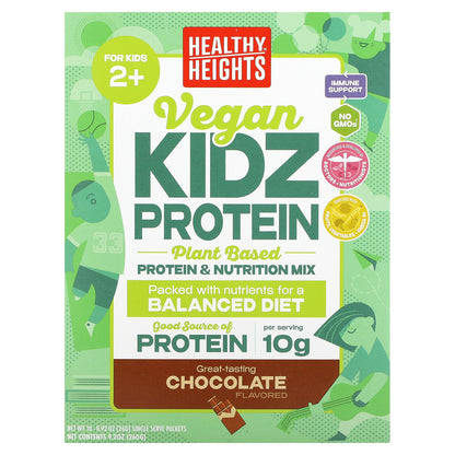 Healthy Heights, Vegan Kidz Protein, For Kids 2+, Chocolate, 10 Single Serve Packets, 0.92 oz (26 g) Each