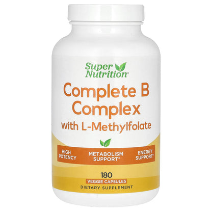 Super Nutrition, Complete B Complex with L-Methylfolate and Methylcobalamin B12, 180 Veggie Capsules