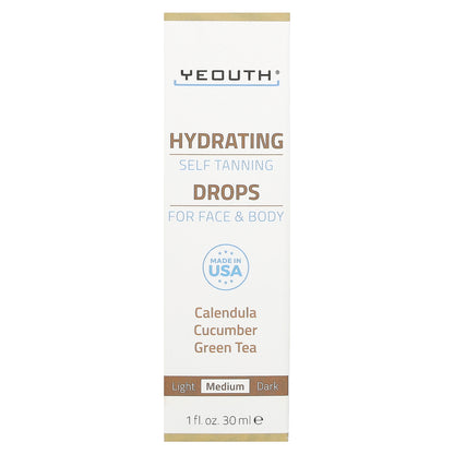 YEOUTH, Hydrating Self Tanning Drops, For Face & Body, Medium, 1 fl oz (30 ml)