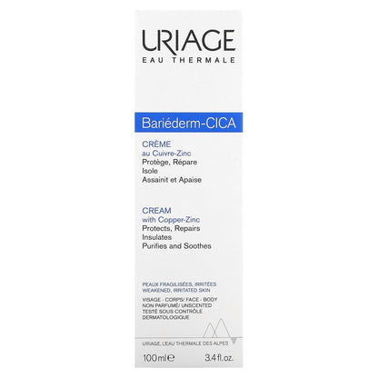 Uriage, Bariederm-Cica Cream with Copper-Zinc, Unscented, 3.4 fl oz (100 ml)