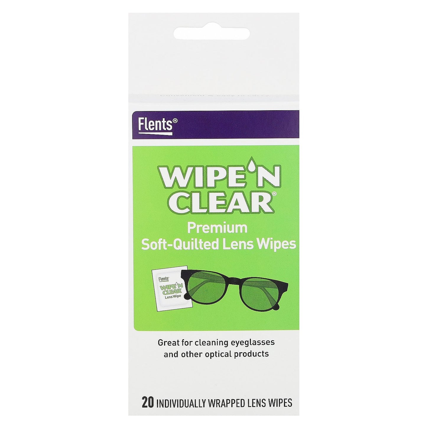 Flents, Wipe 'N Clear, Premium Soft-Quilted Lens Wipes, 20 Individually Wrapped Wipes