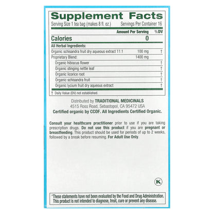 Traditional Medicinals, Organic EveryDay Detox®, Hibiscus & Schisandra Berry, Caffeine Free, 16 Wrapped Tea Bags, 0.85 oz (24 g)