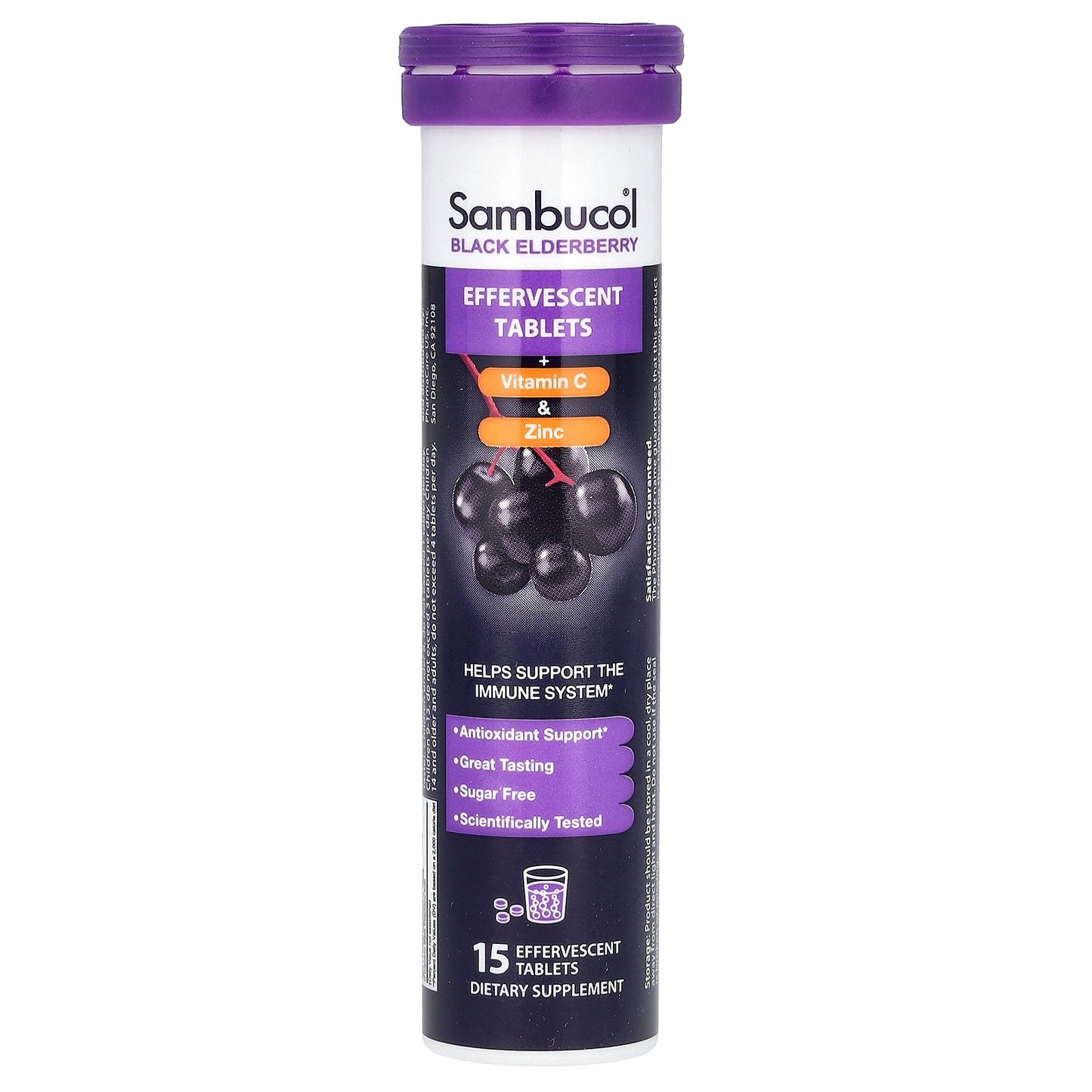 Sambucol, Black Elderberry, Effervescent Tablets + Vitamin C & Zinc, Age 4+, 15 Effervescent Tablets