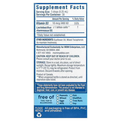 Mommy's Bliss, Baby Probiotic Drops + Vitamin D, Newborn+, 0.34 fl oz (10 ml)