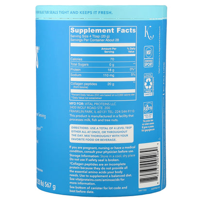 Vital Proteins, Collagen Peptides, Unflavored, 20 oz (567 g)