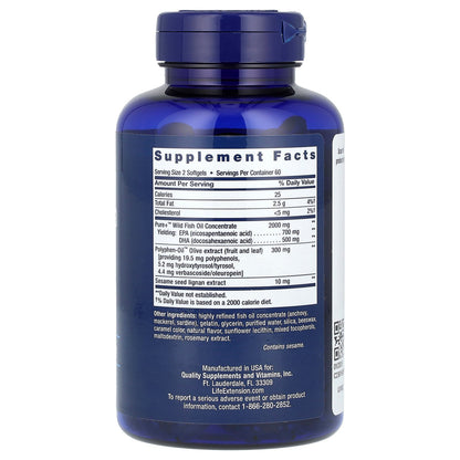 Life Extension, Super Omega-3, EPA/DHA Fish Oil, Sesame Lignans & Olive Extract, 120 Softgels