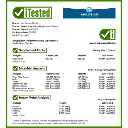 Lake Avenue Nutrition, Magnesium Bisglycinate Chelate with TRAACS®, 200 mg, 240 Tablets (100 mg per Tablet)