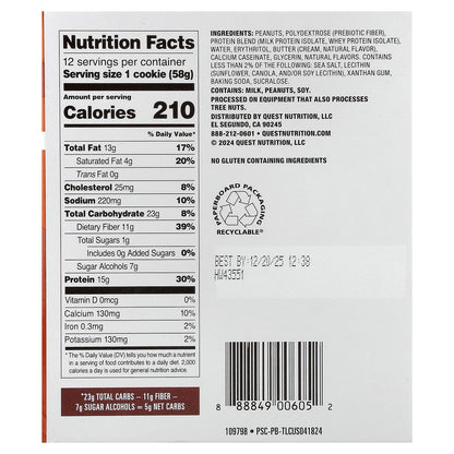 Quest Nutrition, Protein Cookie, Peanut Butter, 12 Cookies, 2.04 oz (58 g) Each