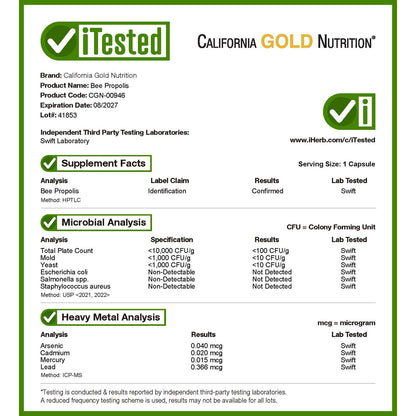 California Gold Nutrition, Bee Propolis 2X, Concentrated Extract, 500 mg, 240 Veggie Capsules