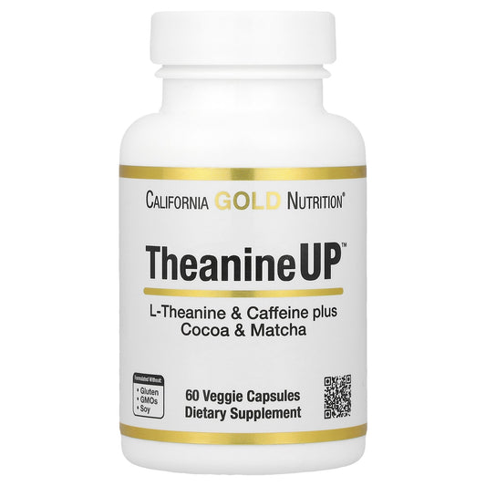 California Gold Nutrition, TheanineUP™, L-Theanine & Caffeine Plus Cocoa, and Matcha, 60 Veggie Capsules