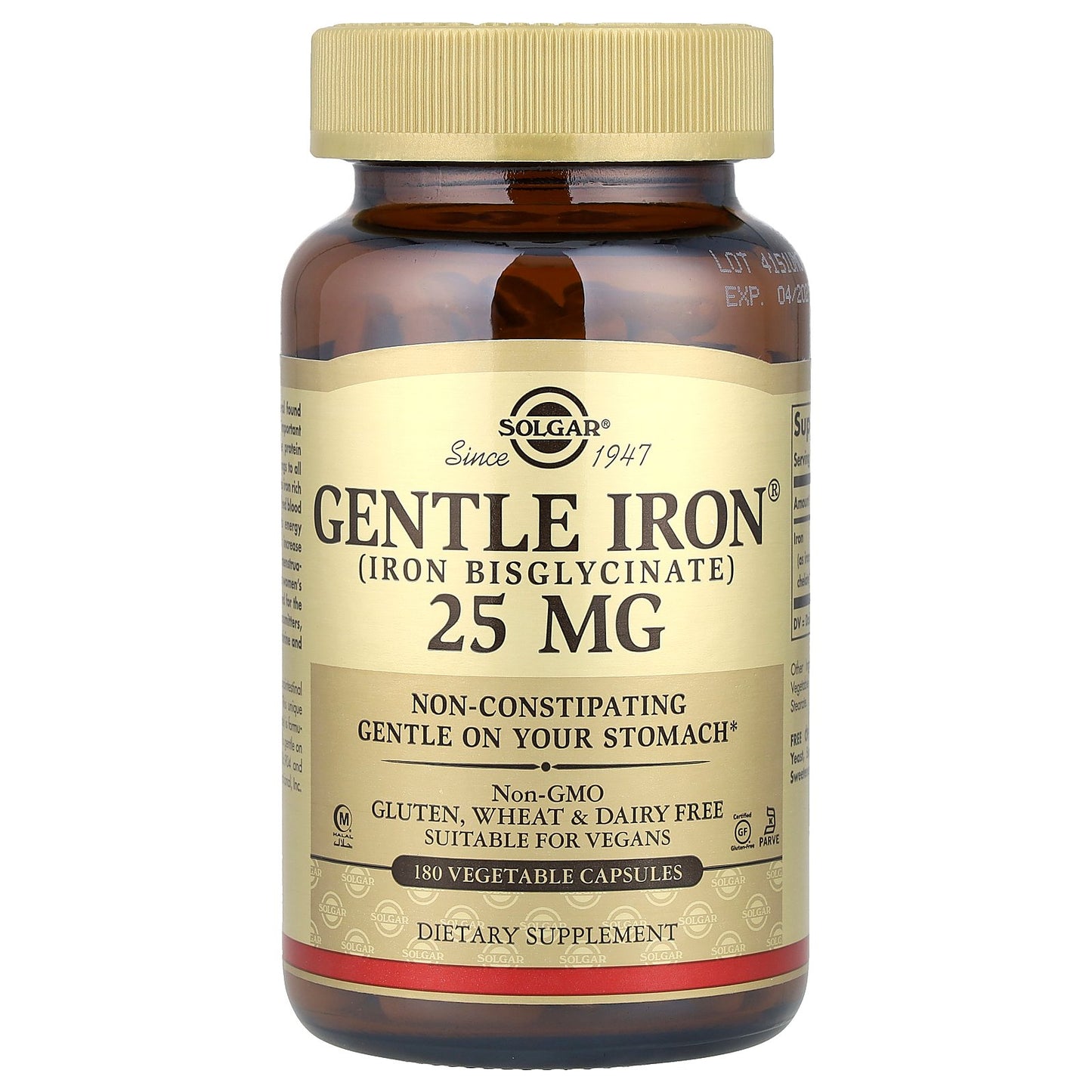 Solgar, Gentle Iron®, 25 mg, 180 Vegetable Capsules