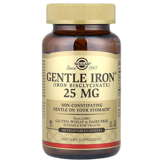 Solgar, Gentle Iron®, 25 mg, 180 Vegetable Capsules