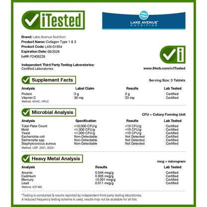 Lake Avenue Nutrition, Hydrolyzed Collagen Type I & III, 3,000 mg, 60 Tablets (1,000 mg per Tablet )