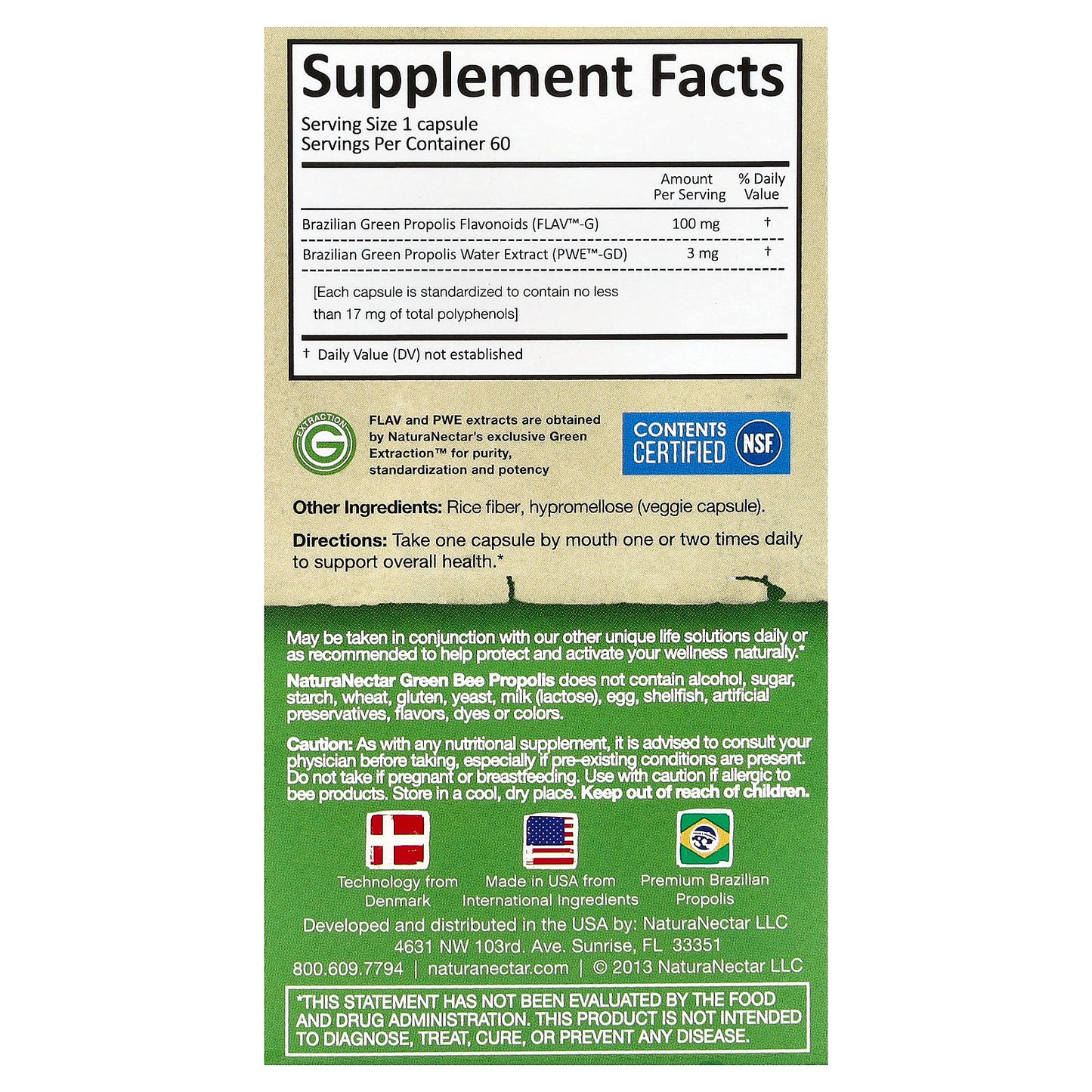 NaturaNectar, Green Bee Propolis, 60 Vegetable Capsules