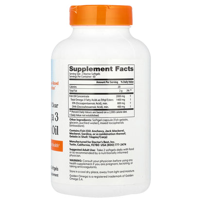 Doctor's Best, Purified & Clear Omega 3 Fish Oil, 120 Marine Softgels (1,000 mg per Softgel)