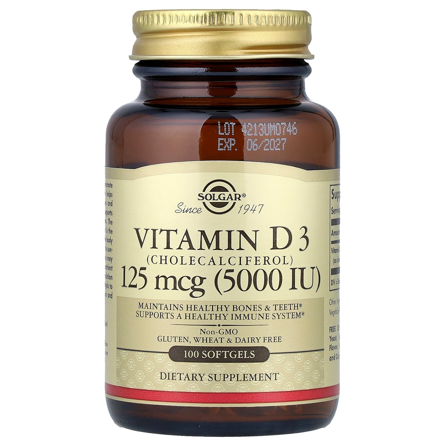 Solgar, Vitamin D3 (Cholecalciferol), 125 mcg (5,000 IU), 100 Softgels